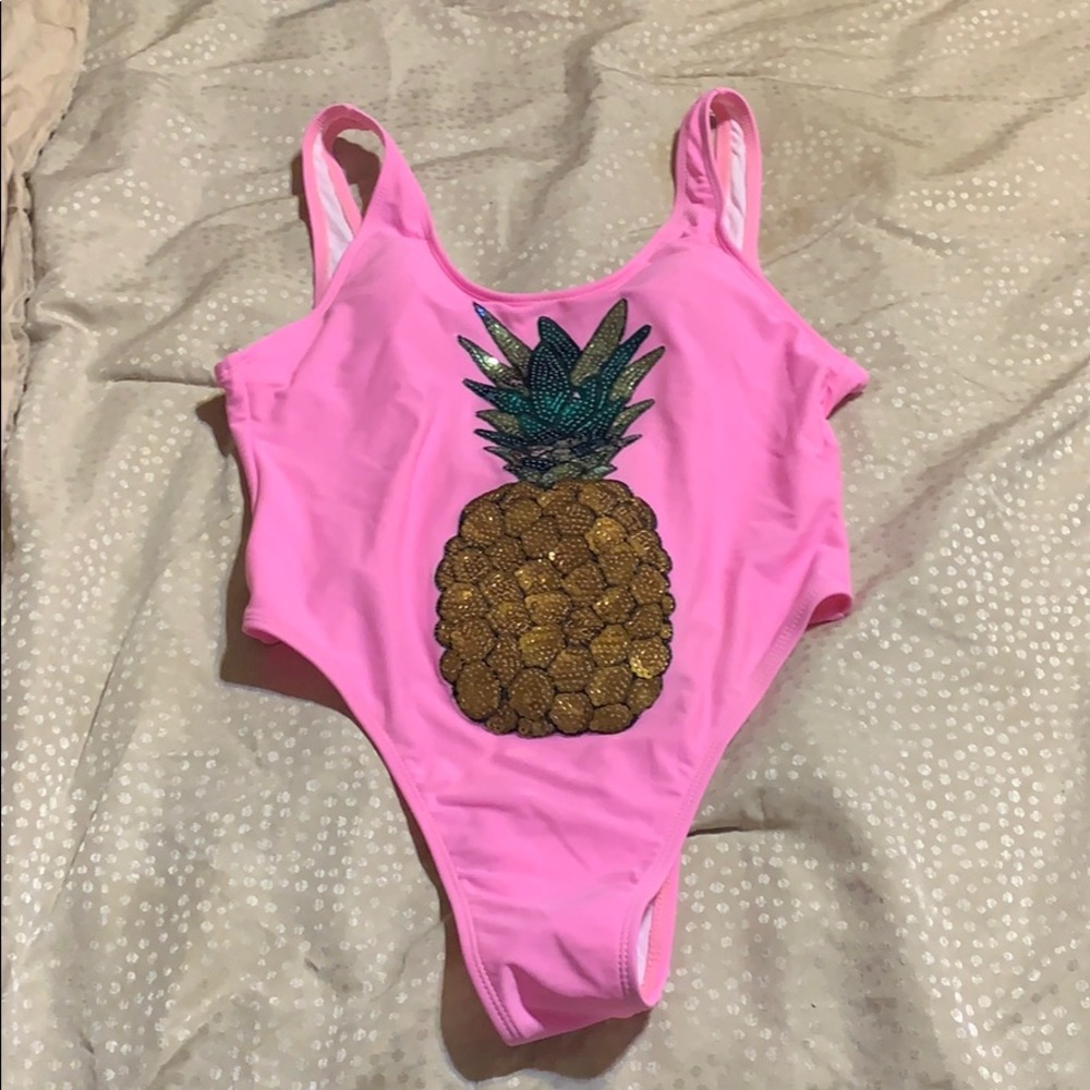 High cut pink pineapple one piece bikini